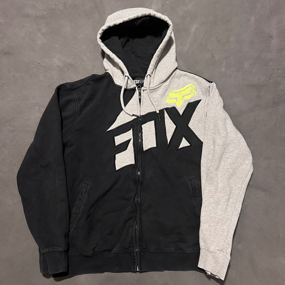 Fox Racing Y2K Full Zip Hoodie Black Grey Mens Size‎ Large Moto Cross Athletic